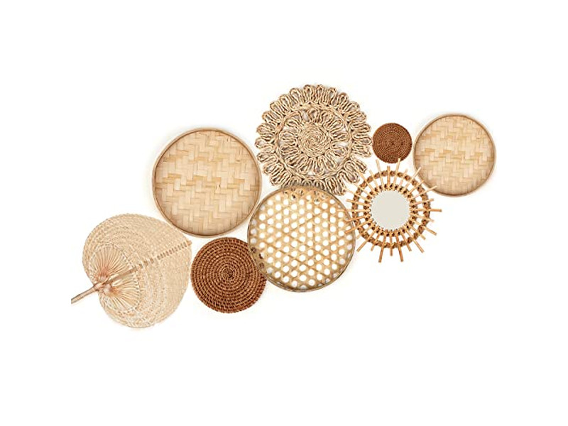 Decoración de cestas de pared con decoración azul de arte africano de bambú