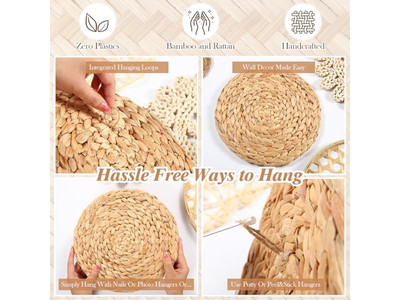 Decoración de pared costera para el hogar, decoraciones de mimbre rústico de bambú