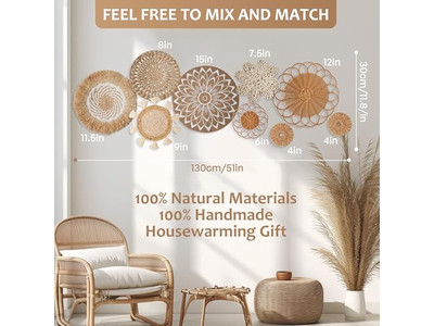 Decoraciones de Ratán para Pared Conjunto de 11 Decoraciones de Cestas Empaque Personalizable