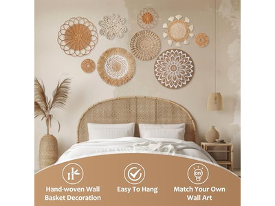 Decoraciones de Ratán para Pared Conjunto de 11 Decoraciones de Cestas Empaque Personalizable