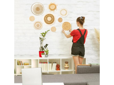 Conjunto de 10 cestas de pared de pasto marino de 13 pulgadas