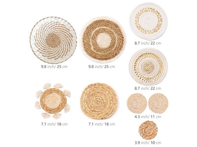 Conjunto de 10 cestas de pared de pasto marino de 13 pulgadas