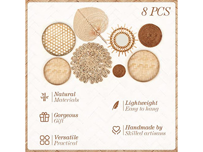 Decoración de cestas de pared con decoración azul de arte africano de bambú