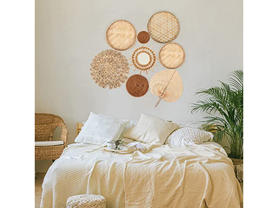 Decoración de cestas de pared con decoración azul de arte africano de bambú